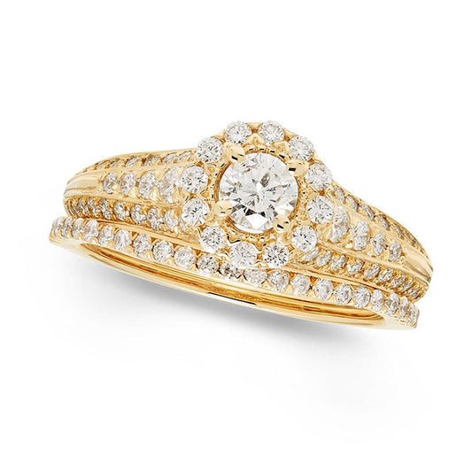1.0 CT. T.W. Certified Natural Diamond Frame Bridal Engagement Ring Set in Solid 14K Gold (I/I1)