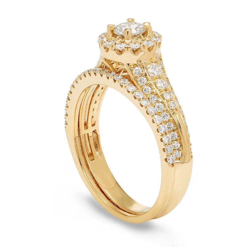 1.0 CT. T.W. Certified Natural Diamond Frame Bridal Engagement Ring Set in Solid 14K Gold (I/I1)
