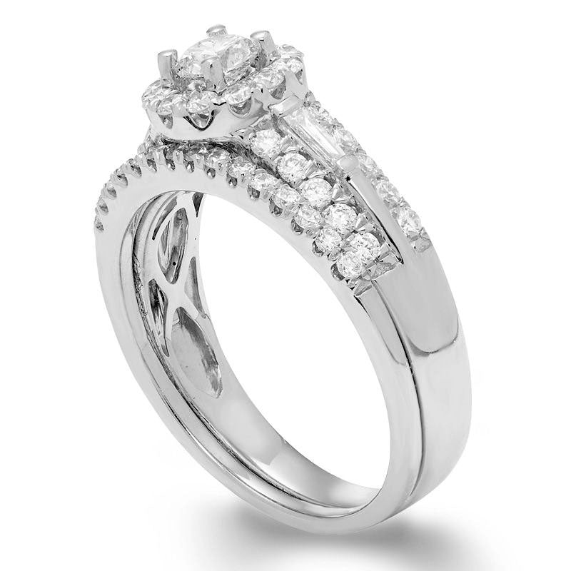 1.0 CT. T.W. Certified Natural Diamond Frame Bridal Engagement Ring Set in Solid 14K White Gold (I/I1)