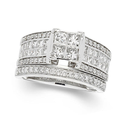 1.5 CT. T.W. Certified Quad Princess-Cut Natural Diamond Frame Bridal Engagement Ring Set in Solid 14K White Gold (I/I1)