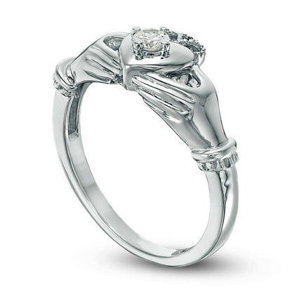 0.10 CT. Natural Clarity Enhanced Diamond Solitaire Claddagh Promise Ring in Solid 10K White Gold