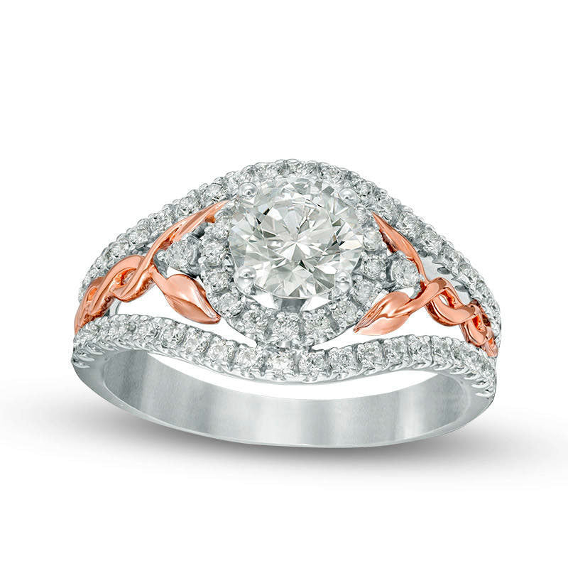 1.63 CT. T.W. Natural Diamond Frame Twist Vine Shank Engagement Ring in Solid 14K Two-Tone Gold