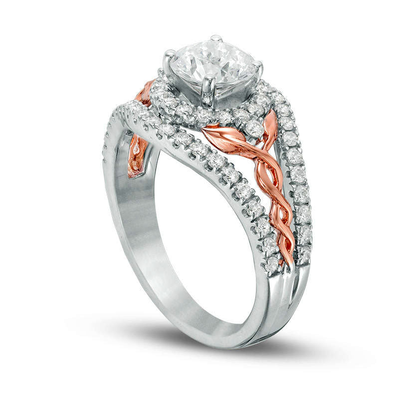 1.63 CT. T.W. Natural Diamond Frame Twist Vine Shank Engagement Ring in Solid 14K Two-Tone Gold