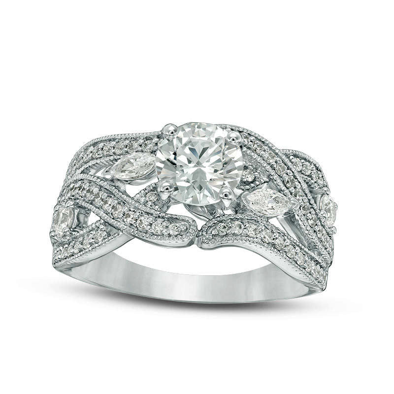 1.5 CT. T.W. Natural Diamond Intertwining Antique Vintage-Style Engagement Ring in Solid 14K White Gold