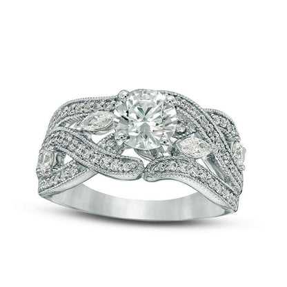 1.5 CT. T.W. Natural Diamond Intertwining Antique Vintage-Style Engagement Ring in Solid 14K White Gold