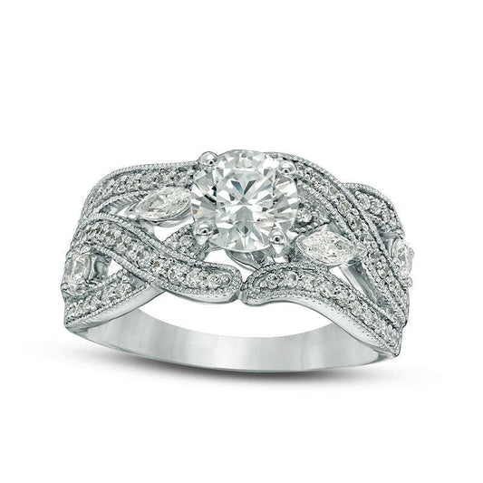 1.5 CT. T.W. Natural Diamond Intertwining Antique Vintage-Style Engagement Ring in Solid 14K White Gold
