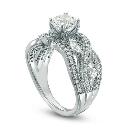 1.5 CT. T.W. Natural Diamond Intertwining Antique Vintage-Style Engagement Ring in Solid 14K White Gold