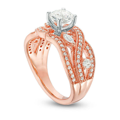 1.5 CT. T.W. Natural Diamond Intertwining Antique Vintage-Style Engagement Ring in Solid 14K Rose Gold