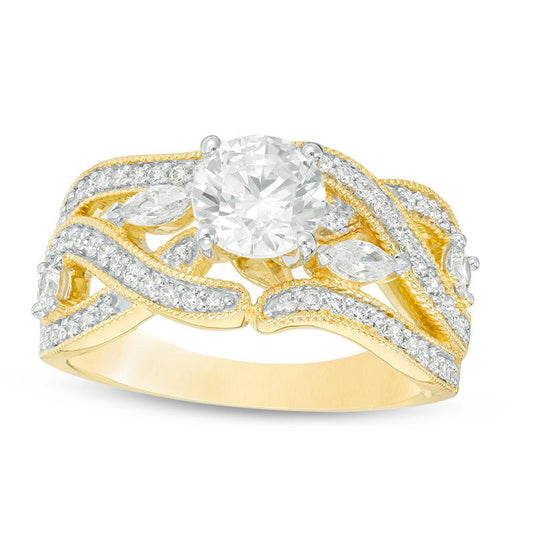 1.5 CT. T.W. Natural Diamond Intertwining Antique Vintage-Style Engagement Ring in Solid 14K Gold