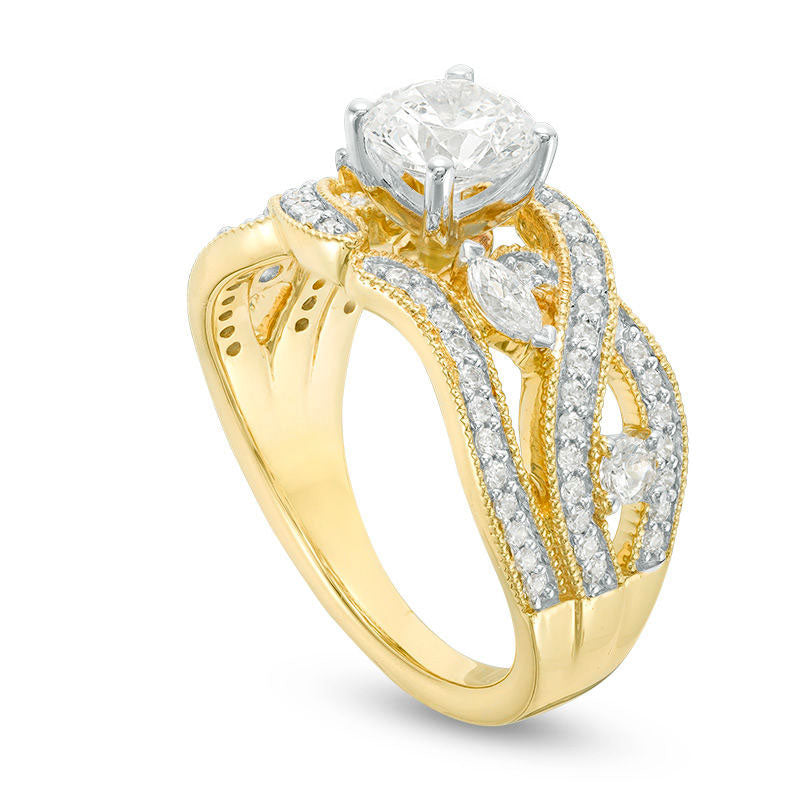 1.5 CT. T.W. Natural Diamond Intertwining Antique Vintage-Style Engagement Ring in Solid 14K Gold