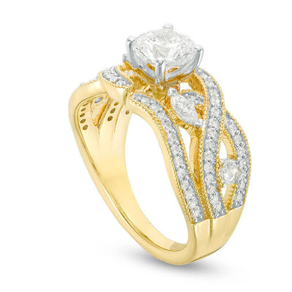 1.5 CT. T.W. Natural Diamond Intertwining Antique Vintage-Style Engagement Ring in Solid 14K Gold