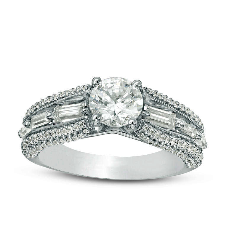 1.75 CT. T.W. Natural Diamond Multi-Row Engagement Ring in Solid 14K White Gold