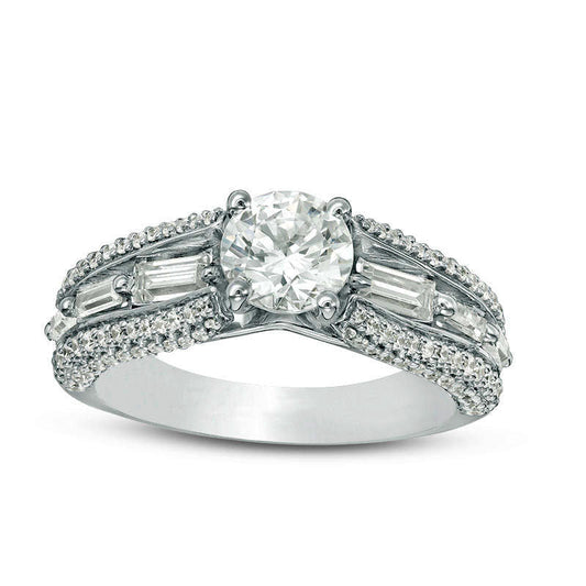 1.75 CT. T.W. Natural Diamond Multi-Row Engagement Ring in Solid 14K White Gold