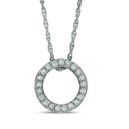 0.13 CT. T.W. Natural Diamond Open Circle Pendant in 10K White Gold