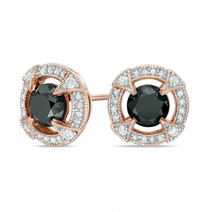 2.2 CT. T.W. Enhanced Black and White Diamond Frame Vintage-Style Stud Earrings in 10K Rose Gold