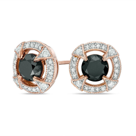 2.2 CT. T.W. Enhanced Black and White Diamond Frame Vintage-Style Stud Earrings in 10K Rose Gold