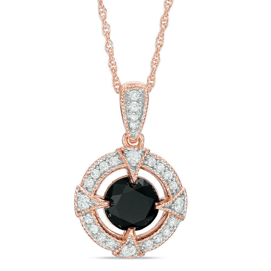 1.17 CT. T.W. Enhanced Black and White Natural Diamond Frame Antique Vintage-Style Pendant in 10K Rose Gold - 17