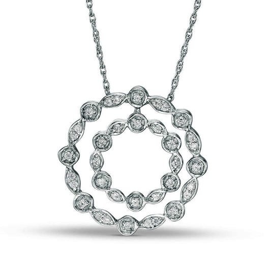 0.25 CT. T.W. Natural Diamond Scalloped Double Circle Pendant in Sterling Silver