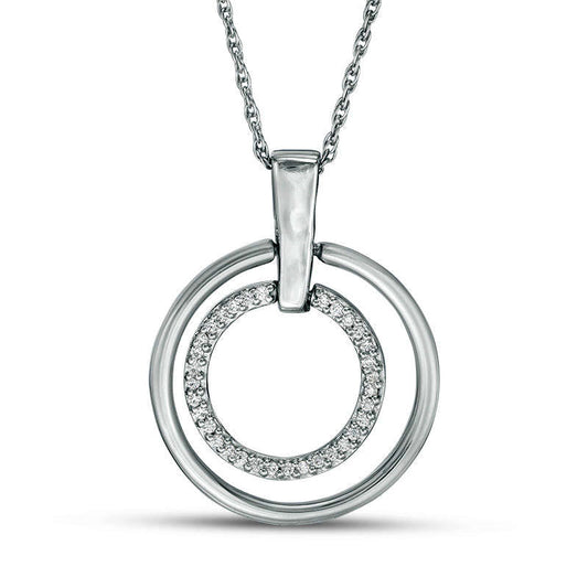0.13 CT. T.W. Natural Diamond Double Circle Pendant in Sterling Silver