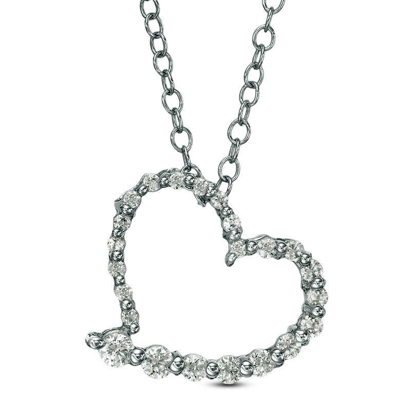 0.5 CT. T.W. Natural Diamond Heart Pendant in 14K White Gold