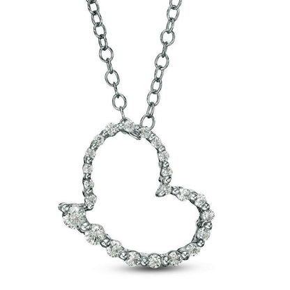 0.25 CT. T.W. Natural Diamond Tilted Heart Pendant in 14K White Gold