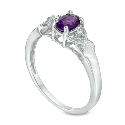 Oval Amethyst and Natural Diamond Accent Twist Antique Vintage-Style Ring in Sterling Silver