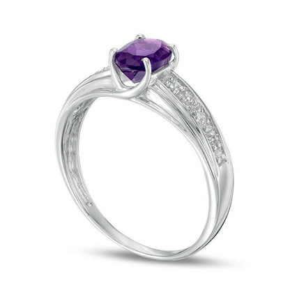 Oval Amethyst and 0.05 CT. T.W. Natural Diamond Ring in Sterling Silver