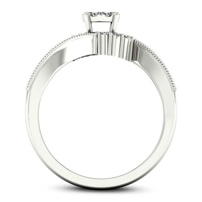 0.50 CT. T.W. Composite Natural Diamond Bypass Antique Vintage-Style Bridal Engagement Ring Set in Solid 14K White Gold
