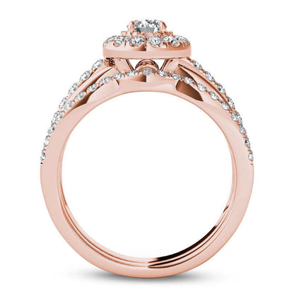 0.75 CT. T.W. Natural Diamond Frame Bridal Engagement Ring Set in Solid 14K Rose Gold