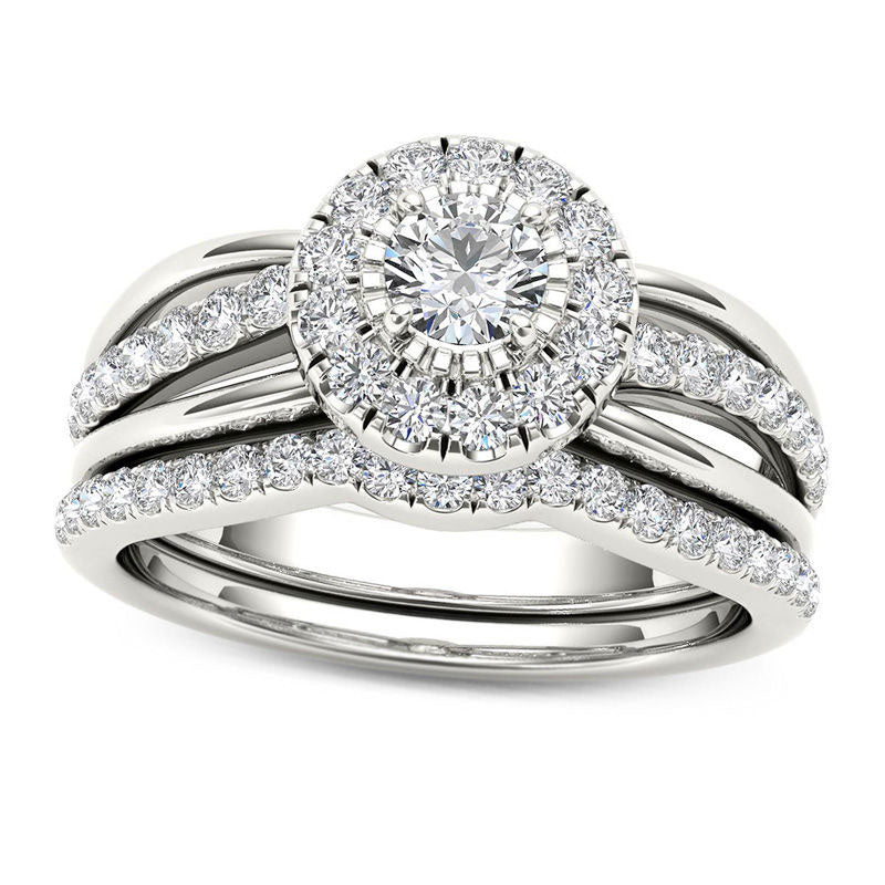 0.75 CT. T.W. Natural Diamond Frame Bridal Engagement Ring Set in Solid 14K White Gold