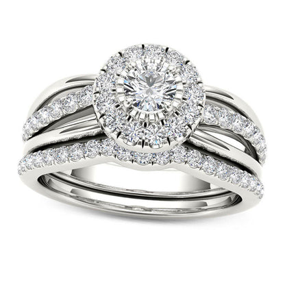 0.75 CT. T.W. Natural Diamond Frame Bridal Engagement Ring Set in Solid 14K White Gold