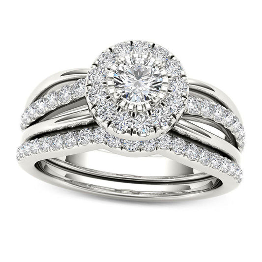0.75 CT. T.W. Natural Diamond Frame Bridal Engagement Ring Set in Solid 14K White Gold