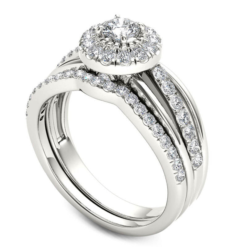 0.75 CT. T.W. Natural Diamond Frame Bridal Engagement Ring Set in Solid 14K White Gold