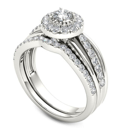 0.75 CT. T.W. Natural Diamond Frame Bridal Engagement Ring Set in Solid 14K White Gold