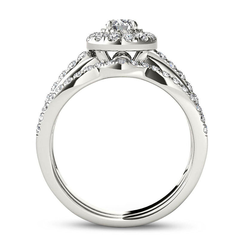 0.75 CT. T.W. Natural Diamond Frame Bridal Engagement Ring Set in Solid 14K White Gold