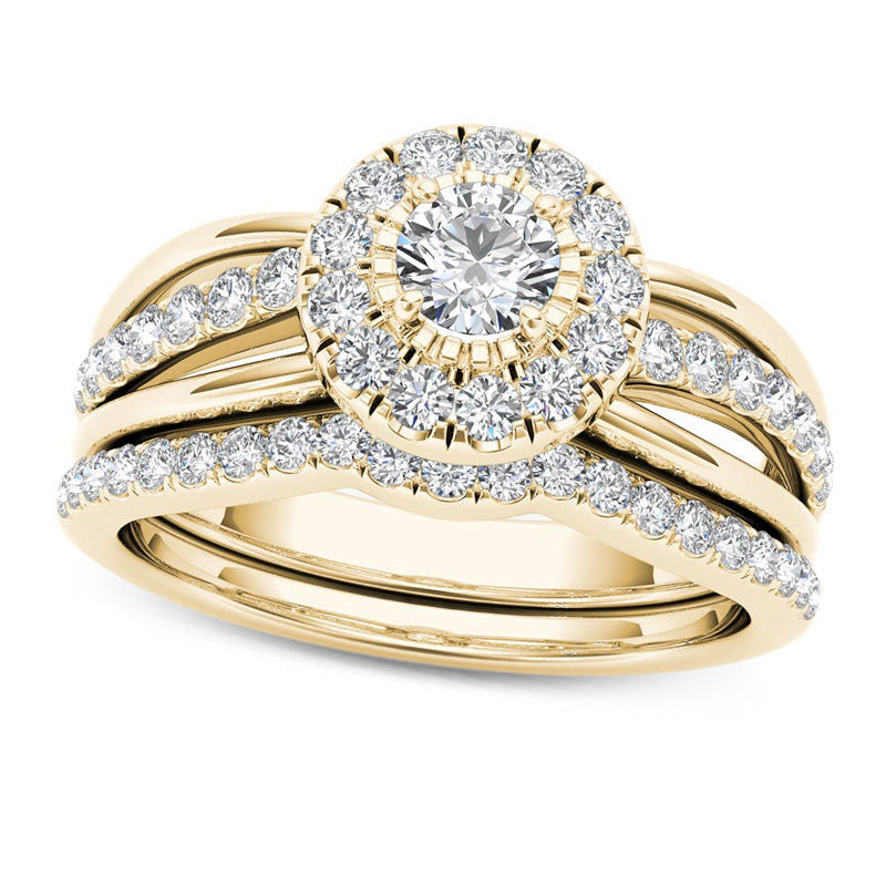 0.75 CT. T.W. Natural Diamond Frame Bridal Engagement Ring Set in Solid 14K Gold