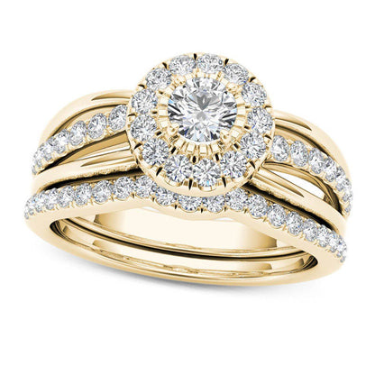 0.75 CT. T.W. Natural Diamond Frame Bridal Engagement Ring Set in Solid 14K Gold
