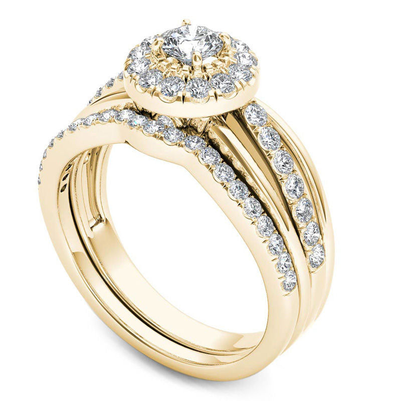 0.75 CT. T.W. Natural Diamond Frame Bridal Engagement Ring Set in Solid 14K Gold