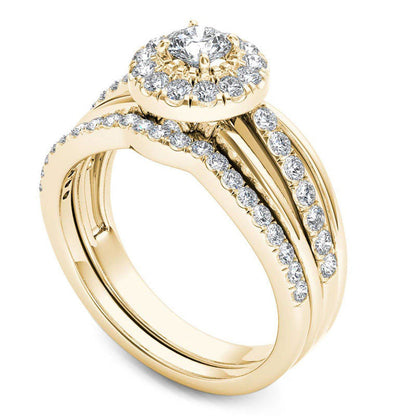 0.75 CT. T.W. Natural Diamond Frame Bridal Engagement Ring Set in Solid 14K Gold