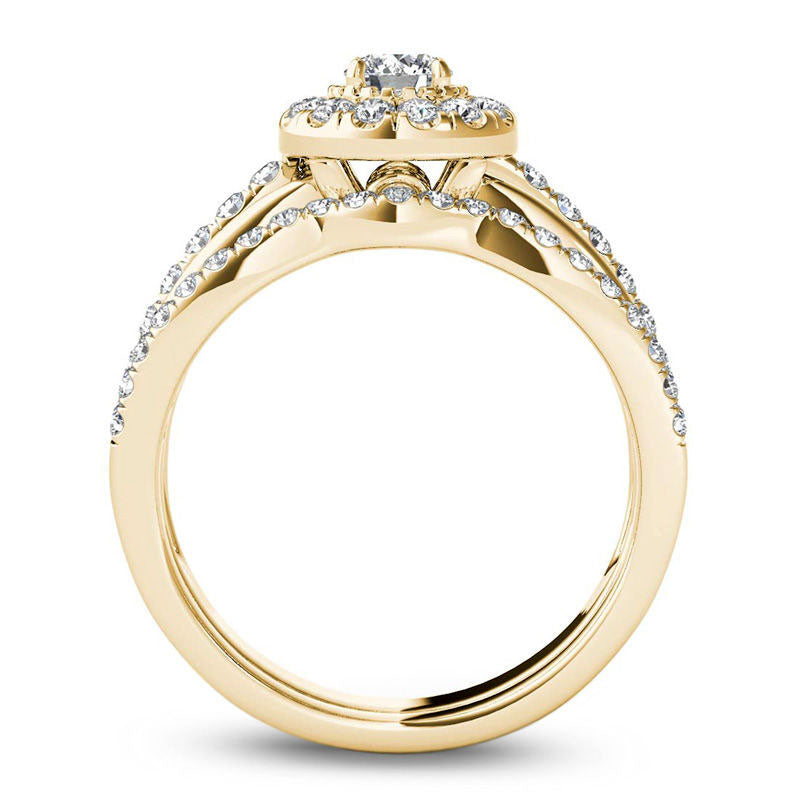 0.75 CT. T.W. Natural Diamond Frame Bridal Engagement Ring Set in Solid 14K Gold