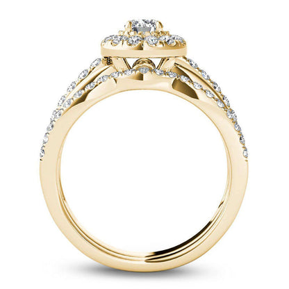 0.75 CT. T.W. Natural Diamond Frame Bridal Engagement Ring Set in Solid 14K Gold