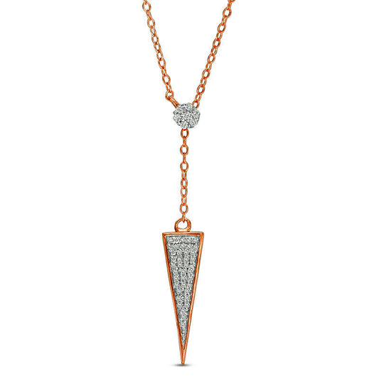 0.17 CT. T.W. Natural Diamond Triangle Y" Necklace in 10K Rose Gold"