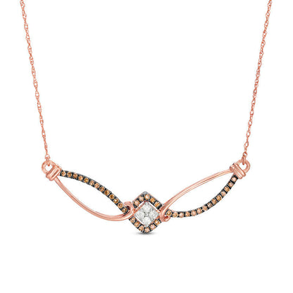 0.25 CT. T.W. Champagne and White Natural Diamond Bypass Swirl Necklace in 10K Rose Gold