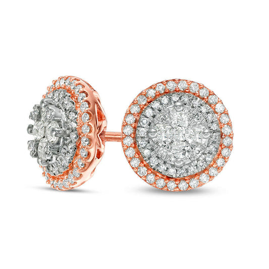 0.5 CT. T.W. Composite Diamond Double Frame Stud Earrings in 10K Two-Tone Gold