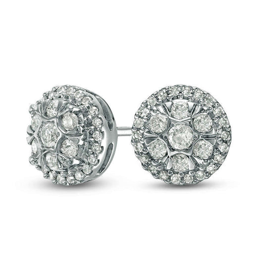 0.33 CT. T.W. Diamond Double Frame Stud Earrings in 10K White Gold