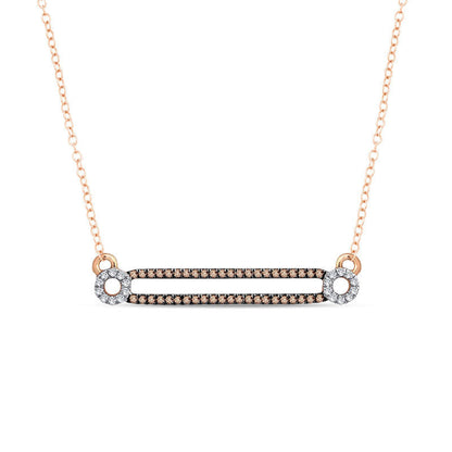 0.17 CT. T.W. Champagne and White Natural Diamond Split Bar Necklace in 10K Rose Gold