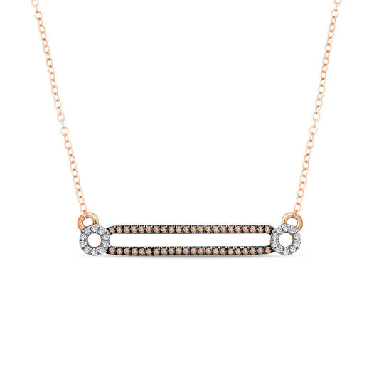 0.17 CT. T.W. Champagne and White Natural Diamond Split Bar Necklace in 10K Rose Gold
