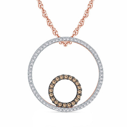 0.2 CT. T.W. Champagne and White Natural Diamond Double Circle Pendant in 10K Rose Gold