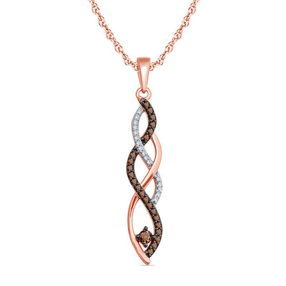 0.17 CT. T.W. Champagne and White Natural Diamond Braid Pendant in 10K Rose Gold