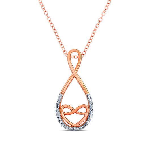Natural Diamond Accent Heart Infinity Pendant in Sterling Silver with 14K Rose Gold Plate